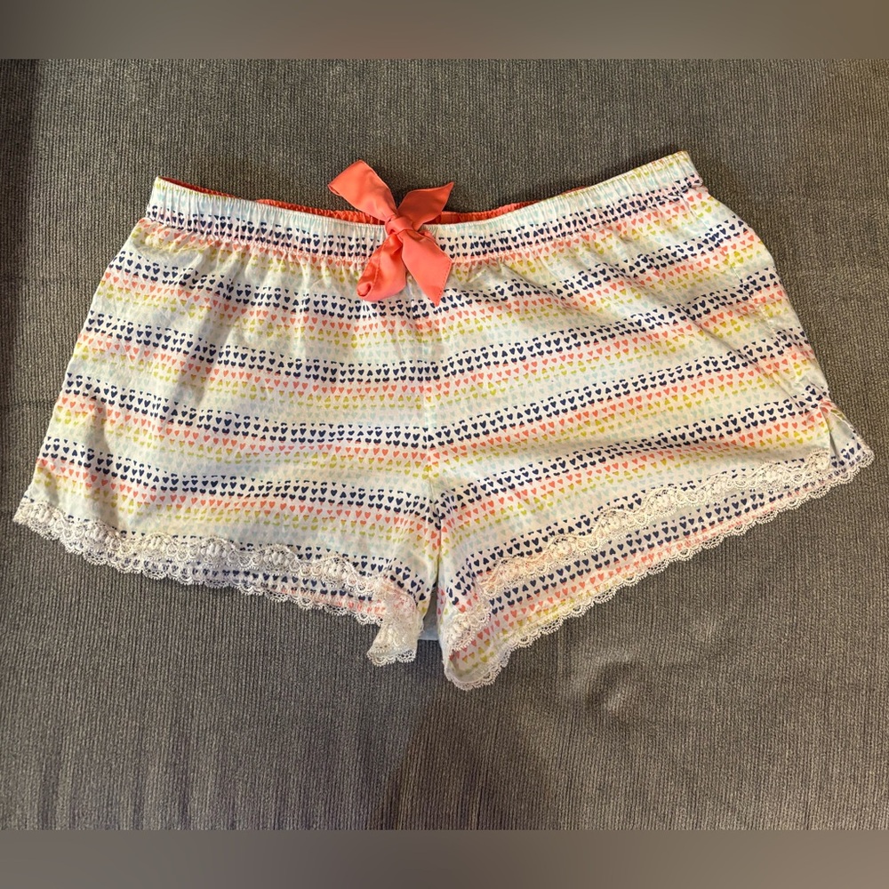 Victoria’s Secret Lace Trimmed Rainbow Hearts Pajama Shorts
